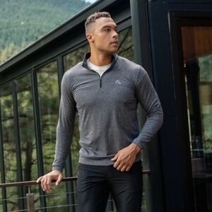 Rhoback Herringbone Jacquard Performance Q-Zip Black Gray Size L